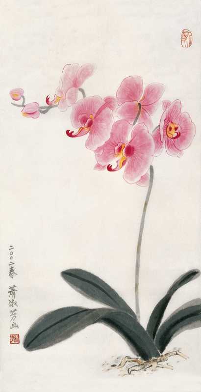 萧淑芳 2002年作 热带兰 镜心